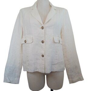 Sundance Linen Blazer Ivory w Floral Accent Cuff Fully Lined Women Large NEW